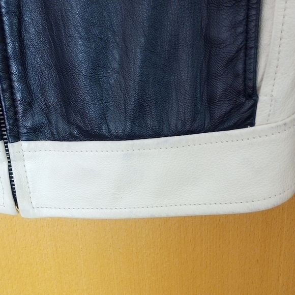 Wilsons Leather Black and Cream 100%  Leather Jacket Zip-Up Stand-Up Collar moto - Picture 5 of 15